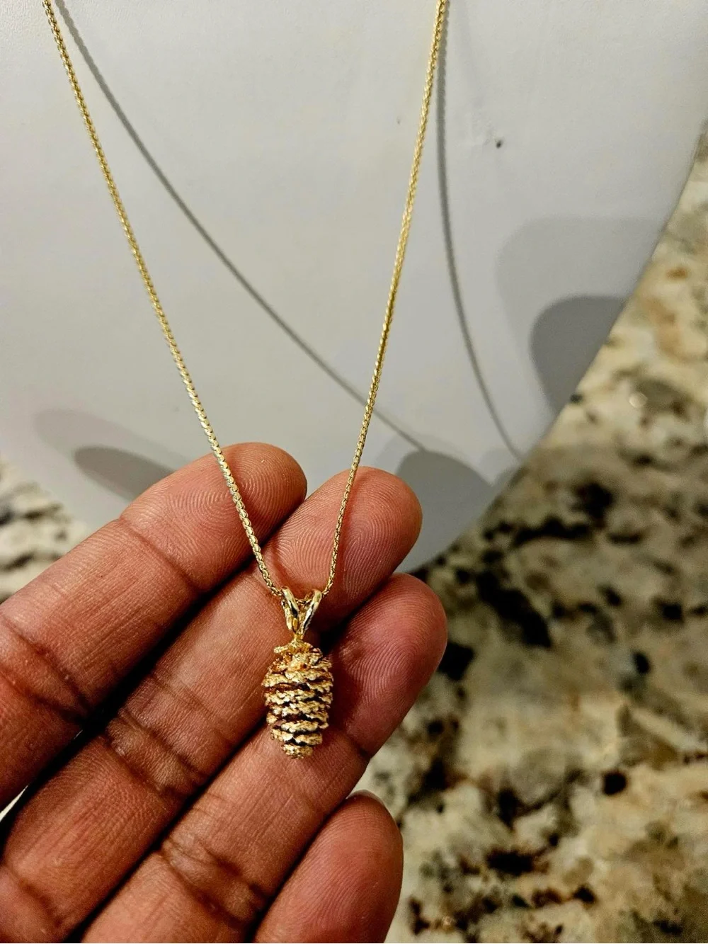 Gold Pinecone Pendant Necklace - 18kt